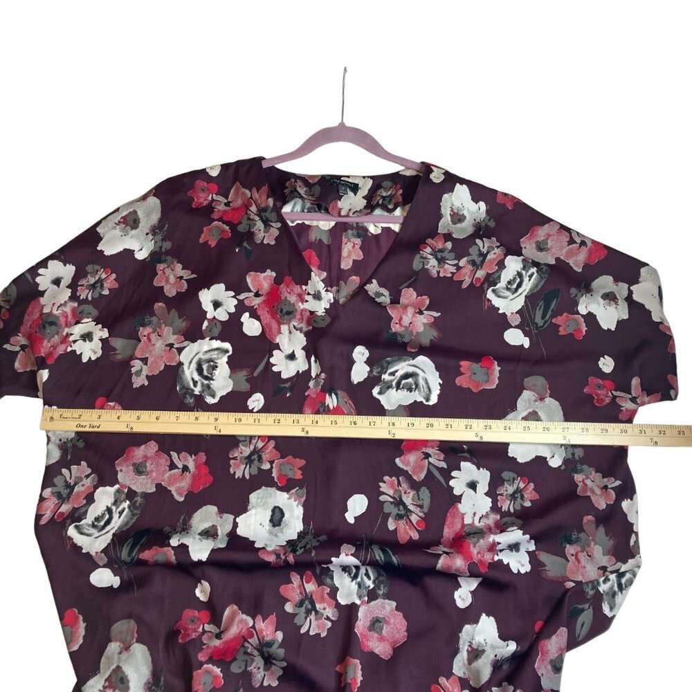 Lane Bryant Floral Dress Sz 24 Maroon Wine Loose Fit Shark Hem V‎ Neck Classic - Picture 6 of 7